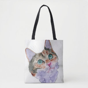 Tote Bag Chat à l'aquarelle