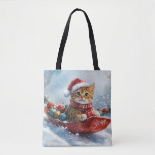 Tote Bag Chat Abyssin en traîneau Laissez neige Noël