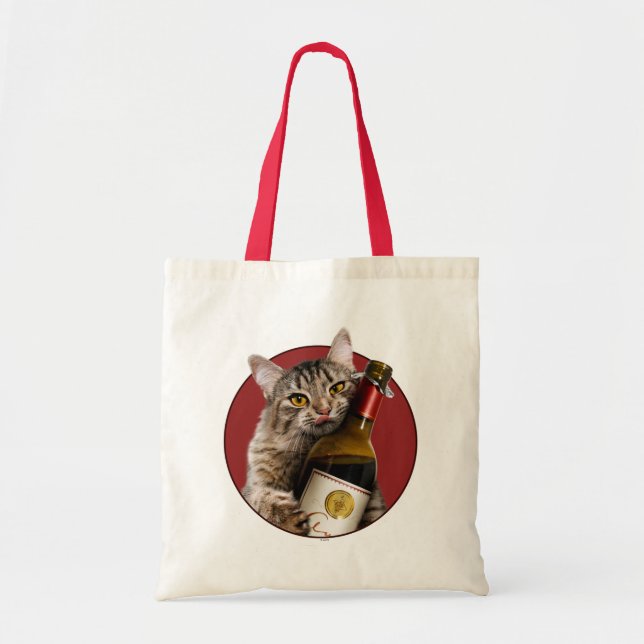 Tote Bag Chat Avec Bouteille De Vin (Devant)