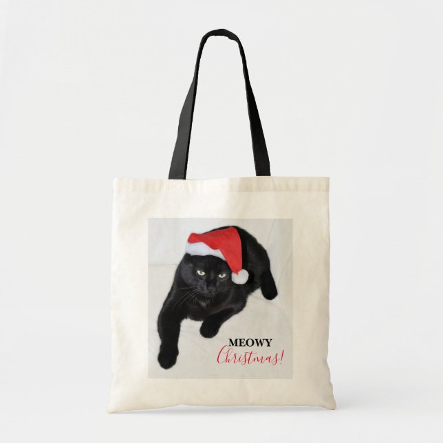 Tote Bag Chat avec le casquette rouge de Père Noël (Devant)
