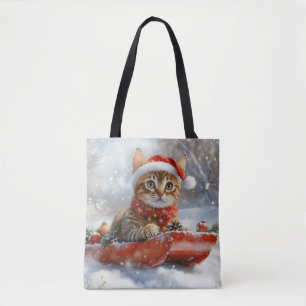 Tote Bag Chat Bengal dans un traîneau Laissez neige Noël