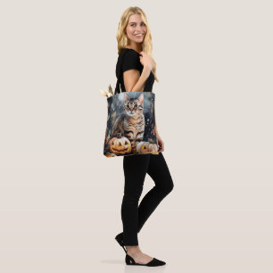 Tote Bag Chat Bengal Halloween Avec Citrouilles Épouvantabl