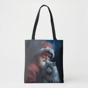 Tote Bag Chat Bleu Russe Père Noël Festif Noël