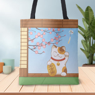 Tote Bag Chat Calico Lucky Japonais, Maneki Neko
