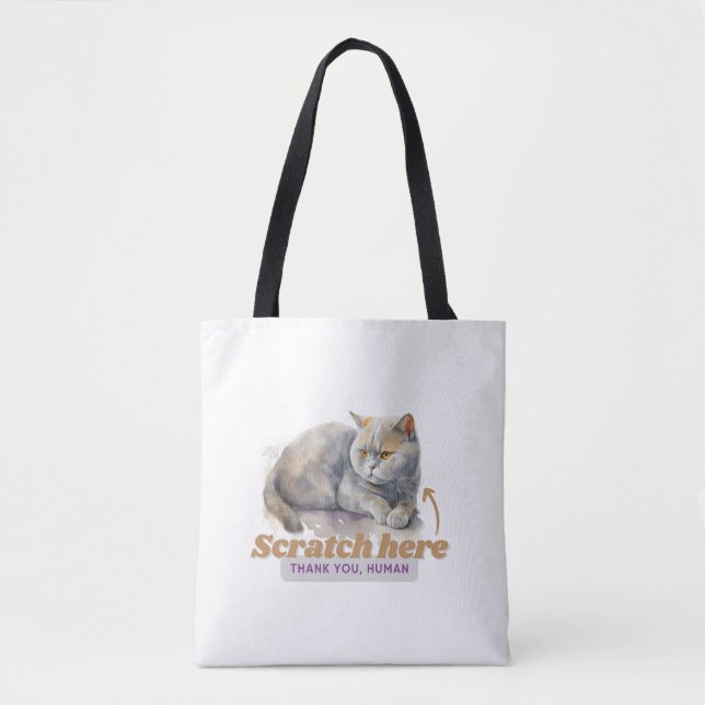 Tote Bag Chat Cheeky "Scratch Here, Merci Human" (Devant)
