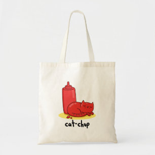 Tote Bag Chat-chup Funny Red Ketchup Pun de chat
