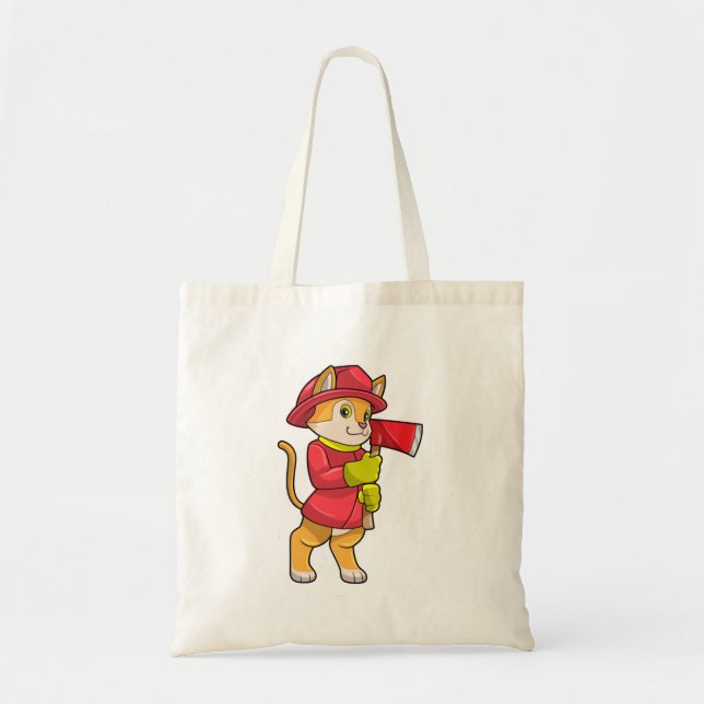 Tote Bag Chat comme pompier avec Ax (Devant)