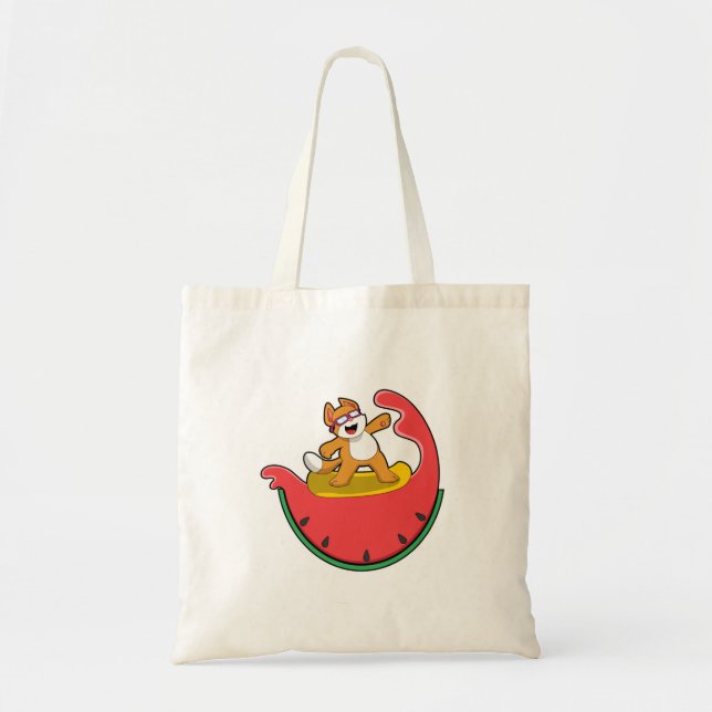 Tote Bag Chat comme surfer avec Watermelon (Devant)