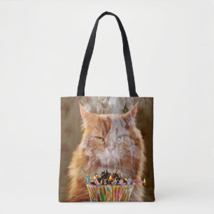 Tote Bag Chat Cranky Drôle Avec Cupcake D'Anniversaire Fond