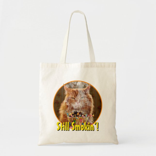 Tote Bag Chat Cranky Drôle Avec Cupcake D'Anniversaire Fond (Devant)