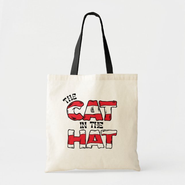 Tote Bag Chat dans le Casquette | Texte en bande rouge et b (Devant)