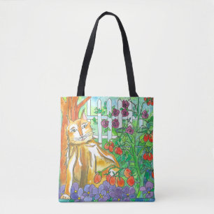 Tote Bag Chat Dans Le Jardin Végétal Aquarelle Peinture