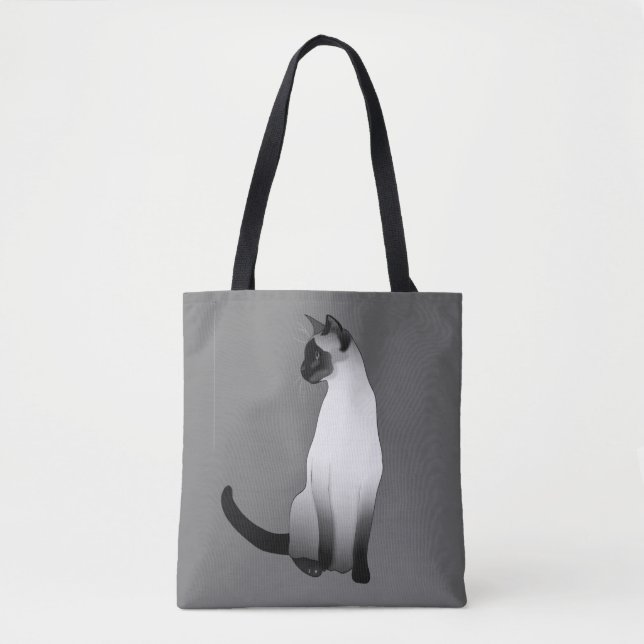 Tote Bag Chat dans le noir, blanc siamois et le gris/gris (Devant)