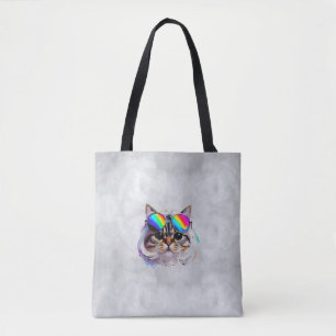 Tote Bag Chat dans une perruque + Lunettes de soleil (Peint