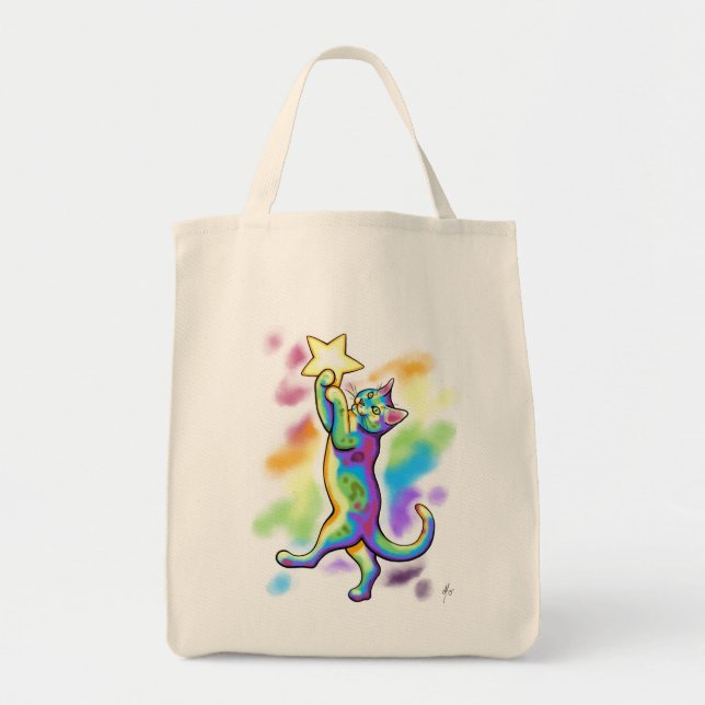 Tote Bag Chat d'arc-en-ciel dans l'espace par Carrie (Devant)
