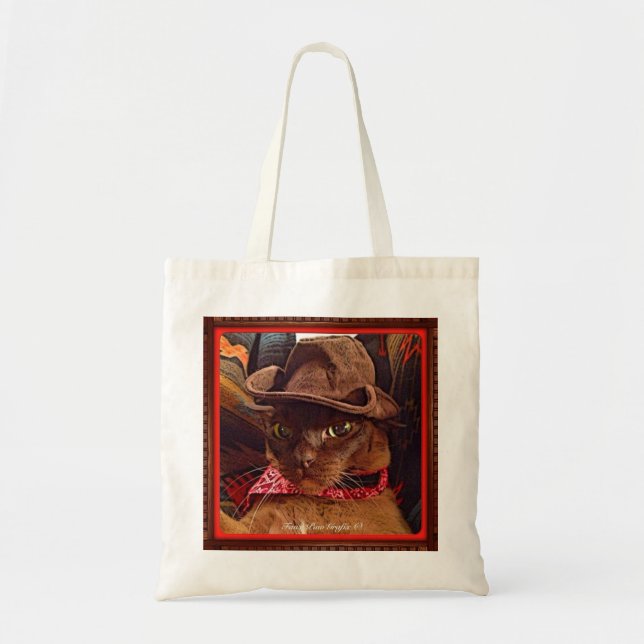 Tote Bag Chat de cowboy, pose 4, couleur (Devant)