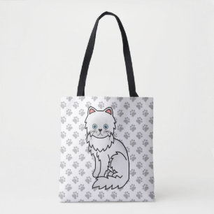 Tote Bag Chat de dessin animé mignon persan blanc & pattes