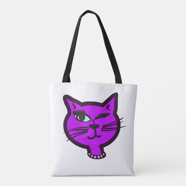 Tote Bag Chat de dessin Winky violet (Dos)