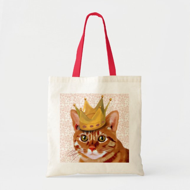 Tote Bag Chat de gingembre avec Portrait de Couronne (Devant)
