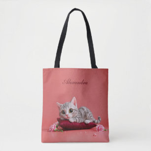 Tote Bag Chat de janvier mignon avec oeillets