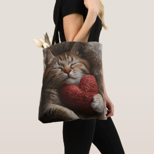 TOTE BAG CHAT DE LA TABLE ORANGE DORMIÈRE AVEC COUSSIN EN F