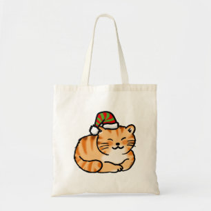 Tote Bag Chat de Noël Festif - Joli Chat avec Chapeau de Pè