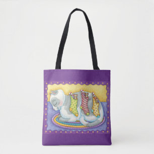 Tote Bag Chat de Noël mignon dormant avec des souris dans l