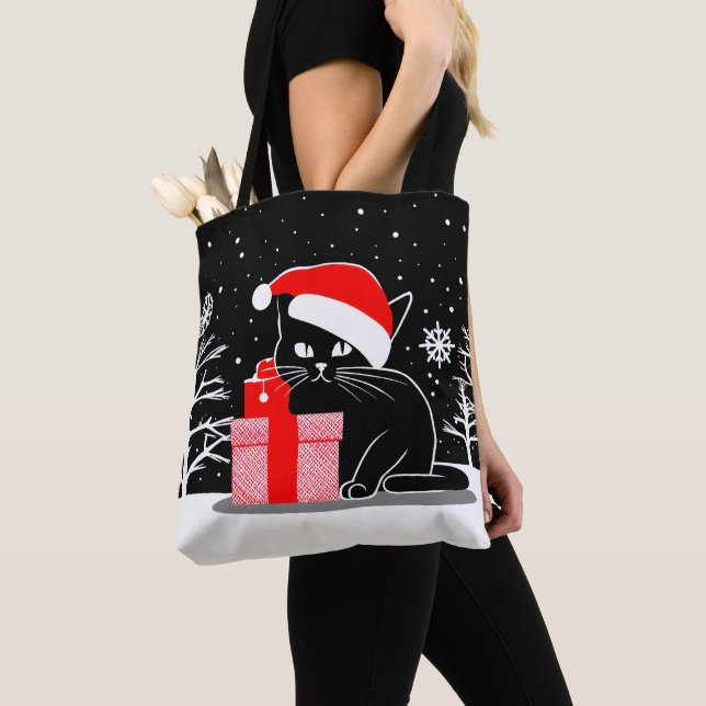Tote Bag Chat de Noël noir (De près)