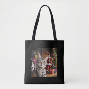 Tote Bag Chat de Noël selfie avec le Père Noël Cute Vacance
