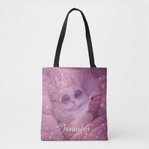 Tote Bag Chat de princesse gâtée textant au lit
