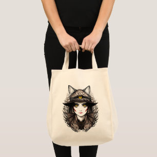 Tote Bag Chat de sorcière Halloween Déplaisant Portrait mig