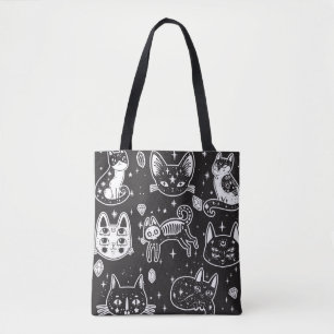 Tote Bag Chat de sorcière : Illustration Vintage isolée