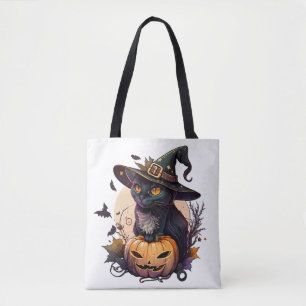 Tote Bag Chat de sorcière pour Halloween
