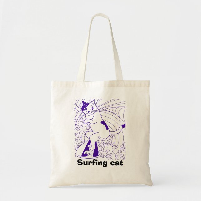 Tote Bag chat de surf, chat surfer d'été (Devant)