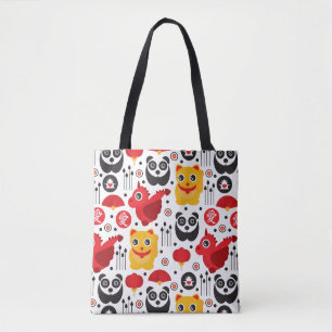 Tote Bag Chat, dragon, et panda chanceux de la Chine