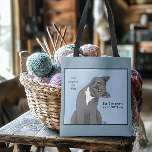 Tote Bag Chat Drôle Fête des Mères Chat Gris Bleu