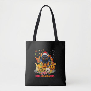 Tote Bag Chat drôle Hallothanksmas Halloween Thanksgiv