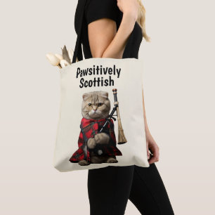 Tote Bag Chat écossais plié avec des tuyaux