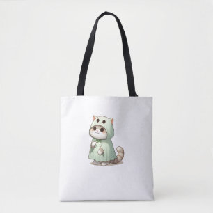 Tote Bag Chat en costume fantôme pour Halloween
