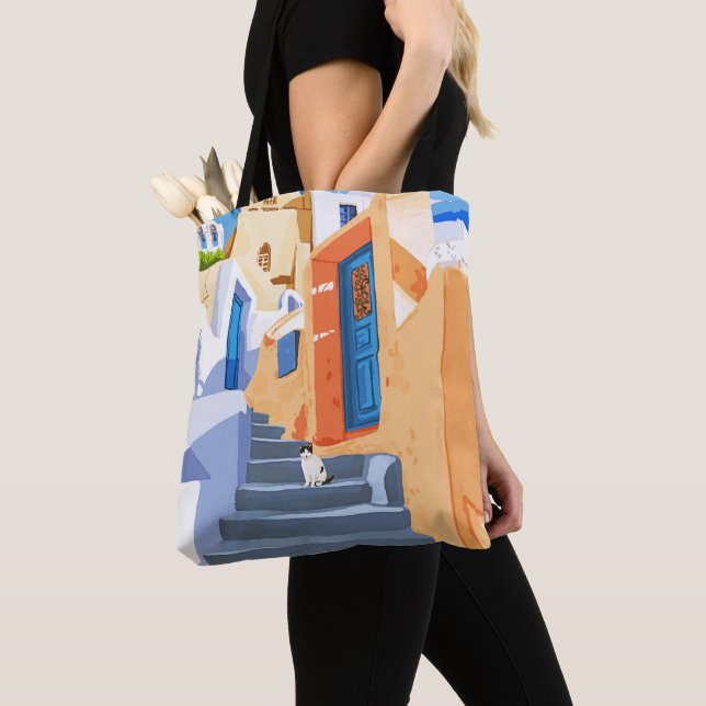 Tote Bag Chat en Grèce, Architecture Tropical Exotic Travel (De près)