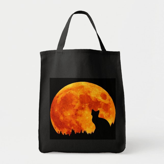 Tote Bag Chat en pleine lune orange (Devant)