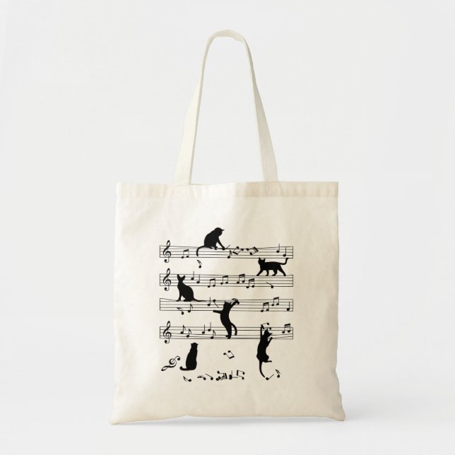 Tote Bag Chat Et Musique Don, Chat Jouer Note Musique (Devant)