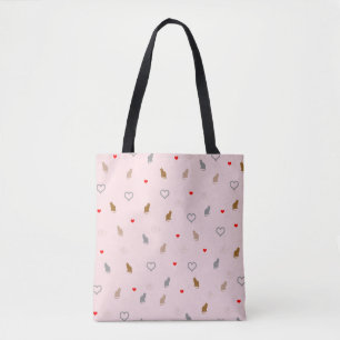 Tote Bag Chat girly mignon et coeur motif rose pastel