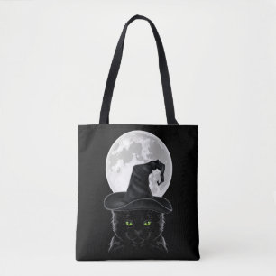 Tote Bag Chat gothique Noir Sorcière Casquette Lune Pastel 