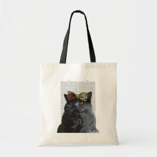 Tote Bag Chat gris avec chèvre léopard