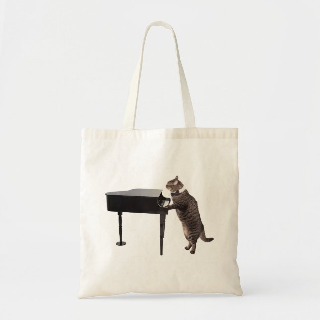 Tote Bag Chat Jouer Piano (Devant)