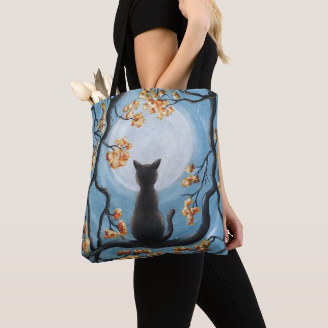 Tote Bag Chat lunatique dans la peinture de Pleine lune (De près)