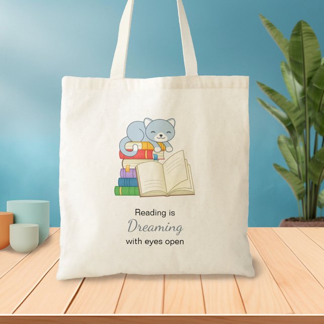 Tote Bag Chat mignon au-dessus d'une citation de lecture de (Créateur téléchargé)