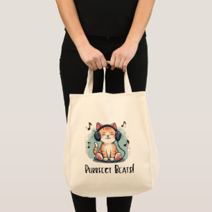 Tote Bag Chat mignon avec casque Kawaii Music Lover Art