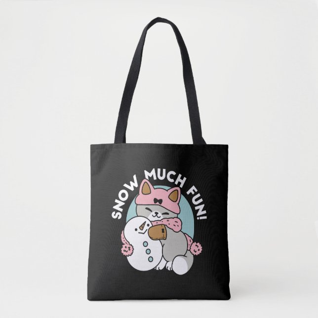 Tote Bag Chat mignon en Engin à neige avec Art Snowman (Devant)